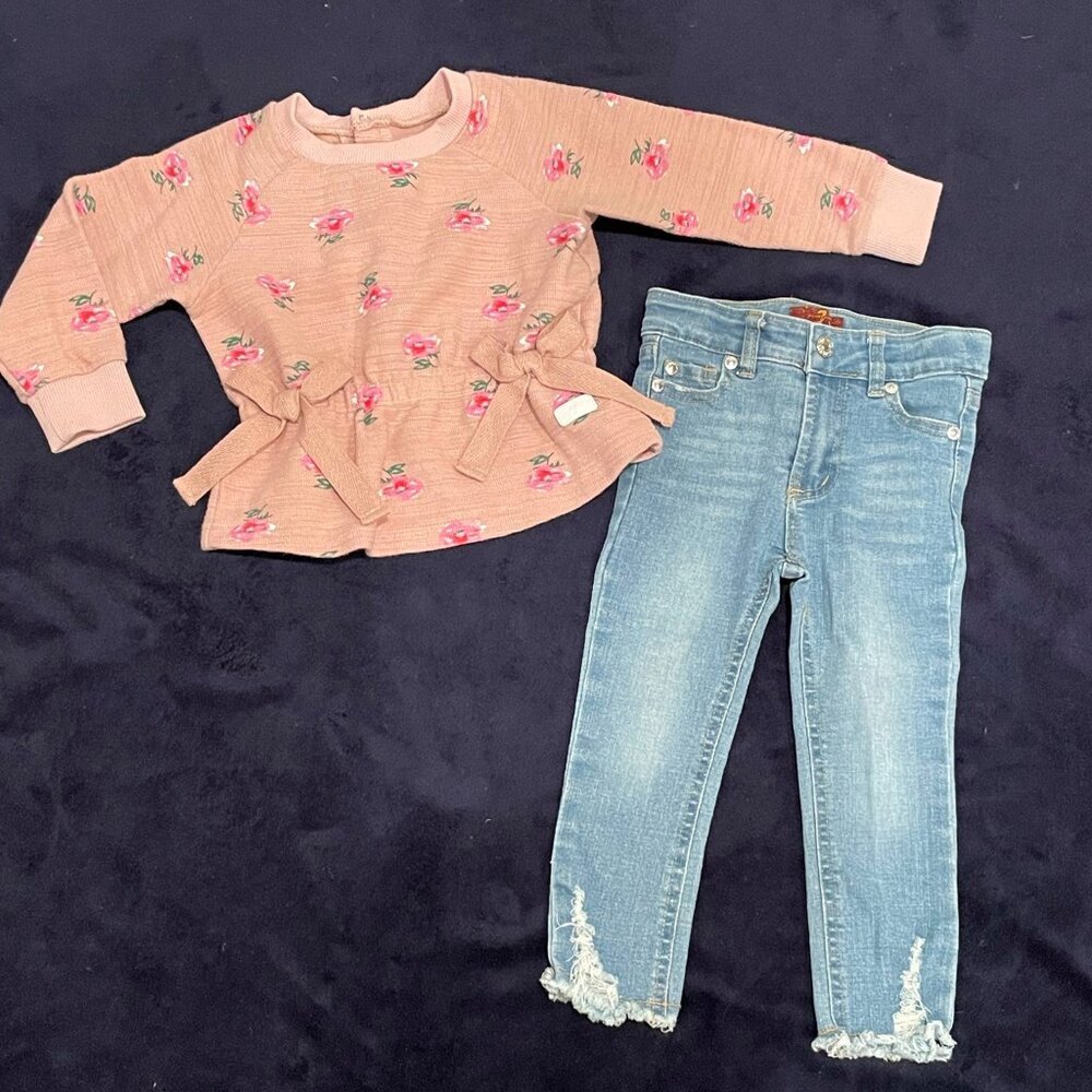 7 For All Mankind Dusty Rose Top and Jeans Set - Sz. 2T